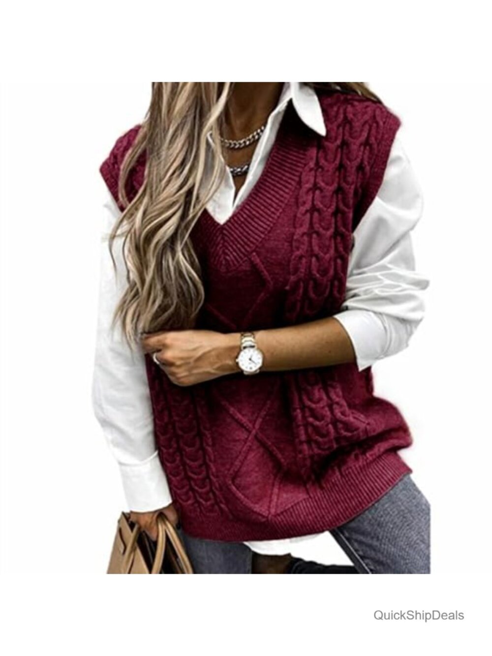 Women's Loose Knitted Sweater Vest Sleeveless V Neck Pullover Top